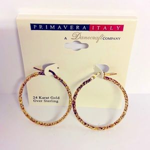 Primavera Italy 925 Sterling Silver 24kt Gold Plated Hoop Beyonce Style Earrings